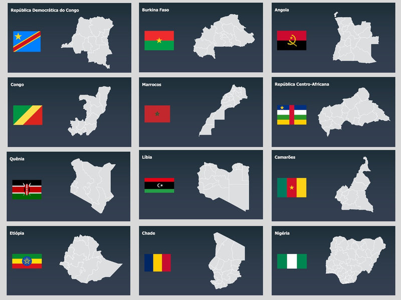 Mapas do Mundo Divididos por Estado - Pacote com 150 Slides