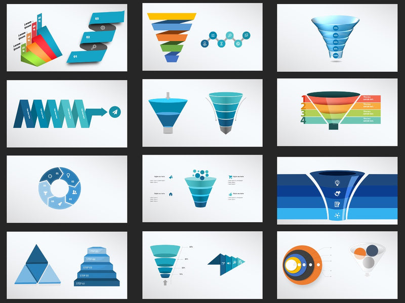 Infográfico com Funil - Pacote com 15 Slides