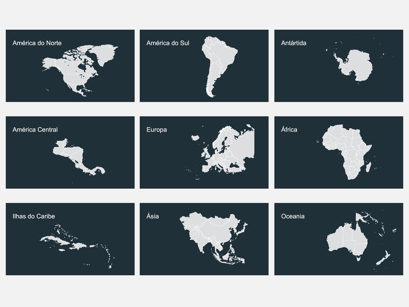 Mapa Continentes divididos por País - Pacote com 10 Slides