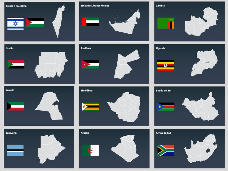 Mapas do Mundo Divididos por Estado - Pacote com 150 Slides