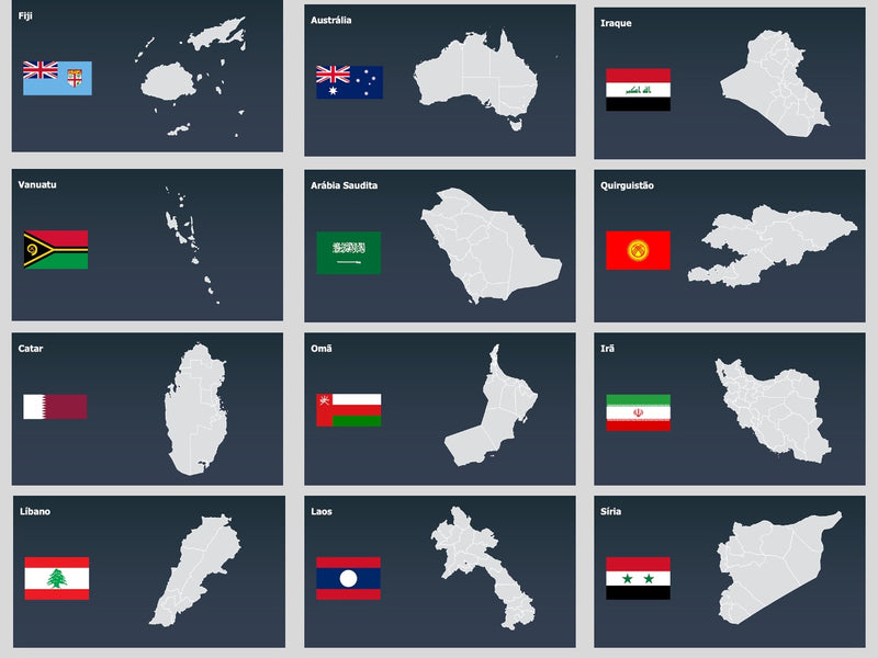 Mapas do Mundo Divididos por Estado - Pacote com 150 Slides