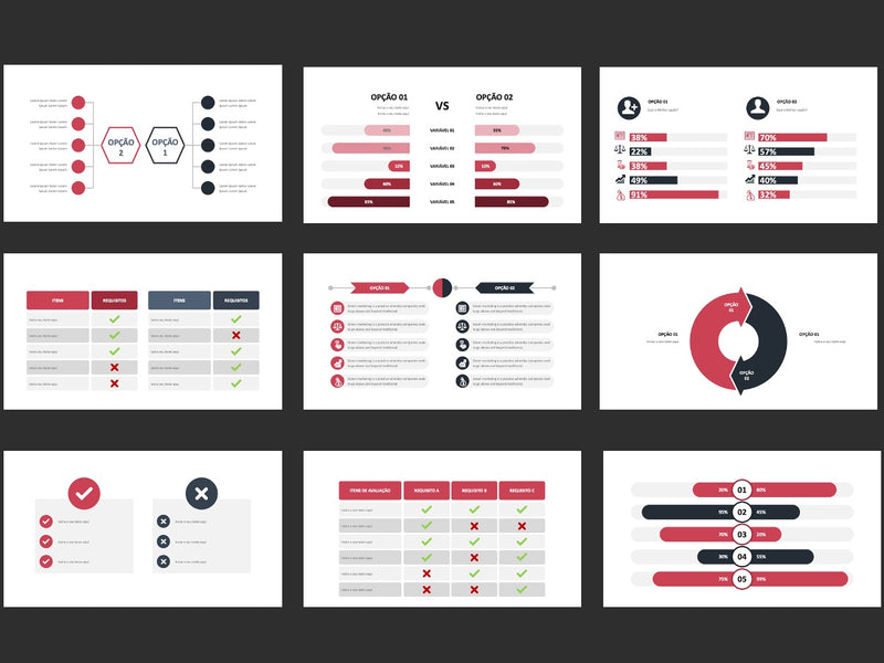 Comparações com Prós e Contas - Pacote com 9 Slides