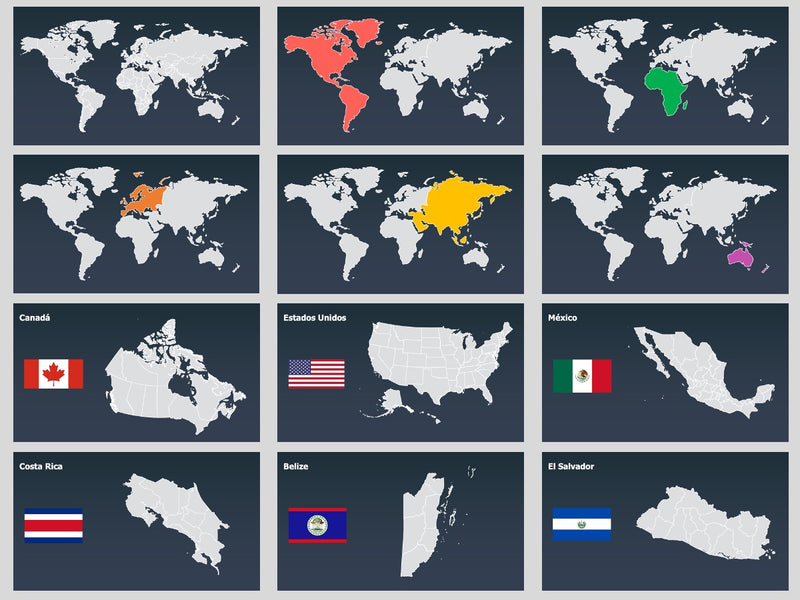 Mapas do Mundo Divididos por Estado - Pacote com 150 Slides