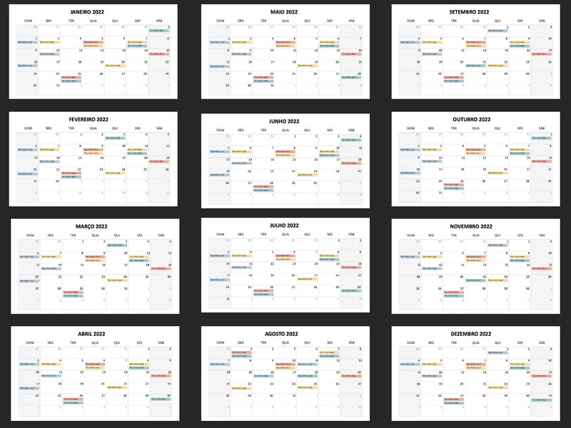 Calendário 2020 a 2022 - Pacote com 40 Slides