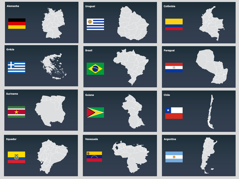 Mapas do Mundo Divididos por Estado - Pacote com 150 Slides