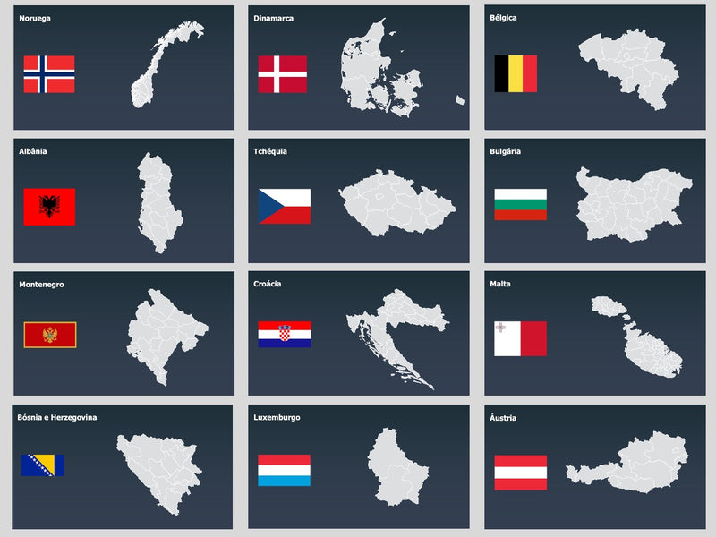 Mapas do Mundo Divididos por Estado - Pacote com 150 Slides