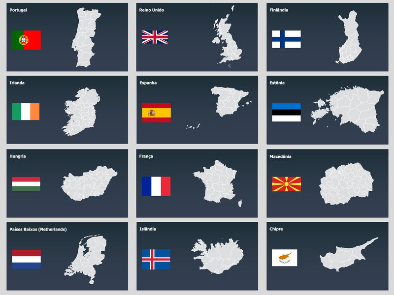 Mapas do Mundo Divididos por Estado - Pacote com 150 Slides