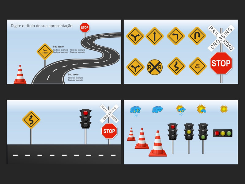 Estrada Sinalização de Trânsito - Pacote de 4 Slides