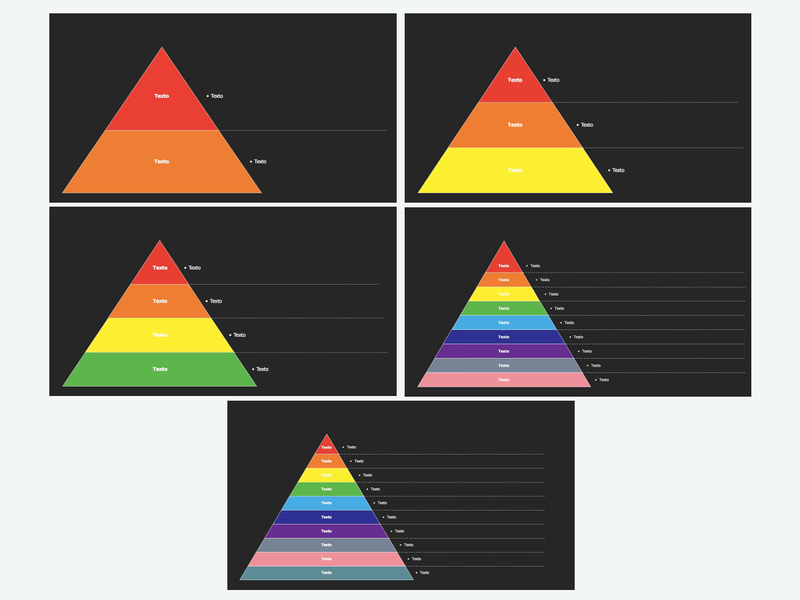 Pirâmide com 10 Etapas Escuro - Pacote com 5 Slides