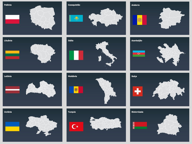 Mapas do Mundo Divididos por Estado - Pacote com 150 Slides