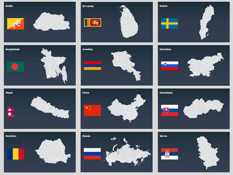 Mapas do Mundo Divididos por Estado - Pacote com 150 Slides