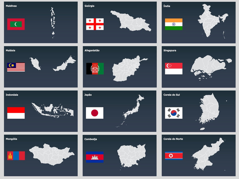 Mapas do Mundo Divididos por Estado - Pacote com 150 Slides