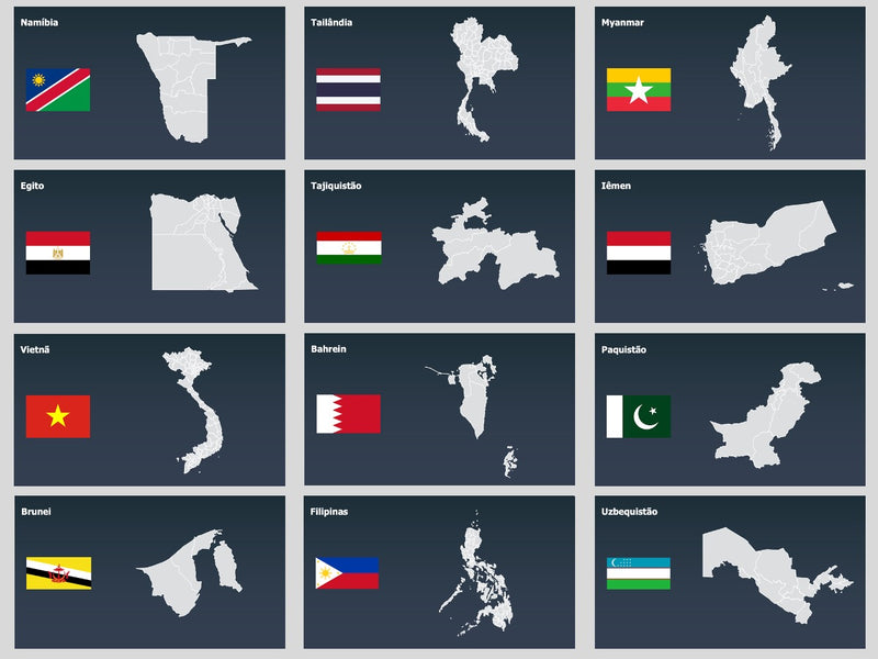 Mapas do Mundo Divididos por Estado - Pacote com 150 Slides